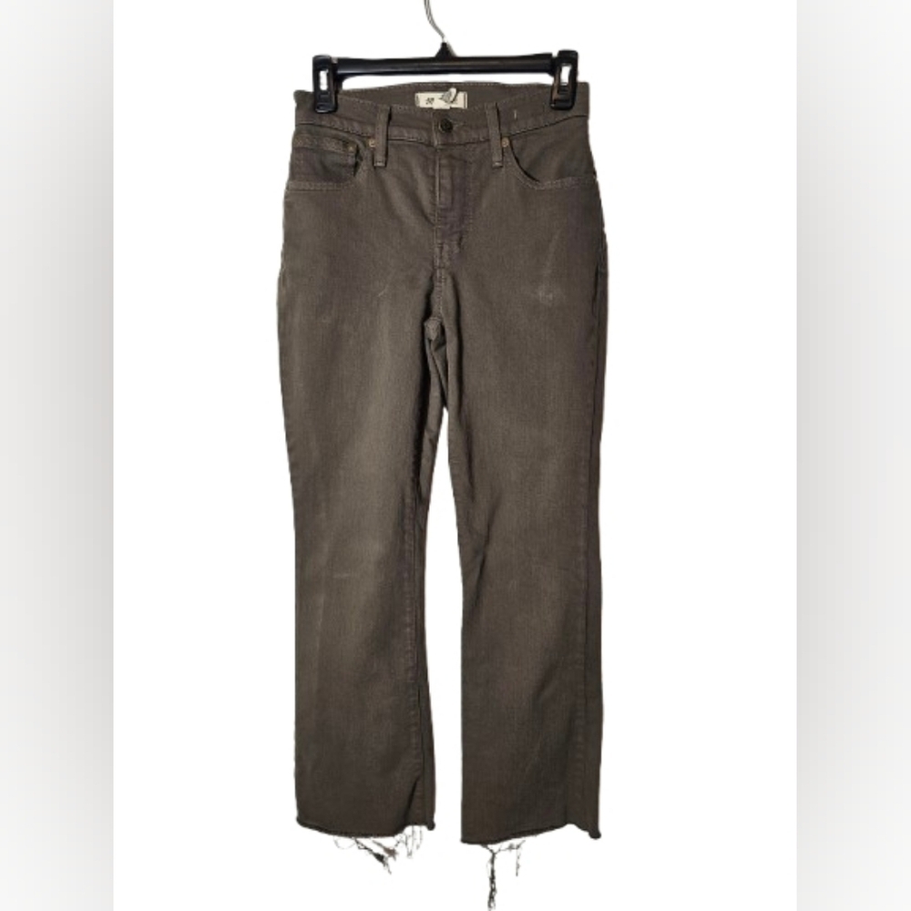 Madewell Mid-Rise Kick Out Raw Hem Olive Color Jeans Women's Size 24